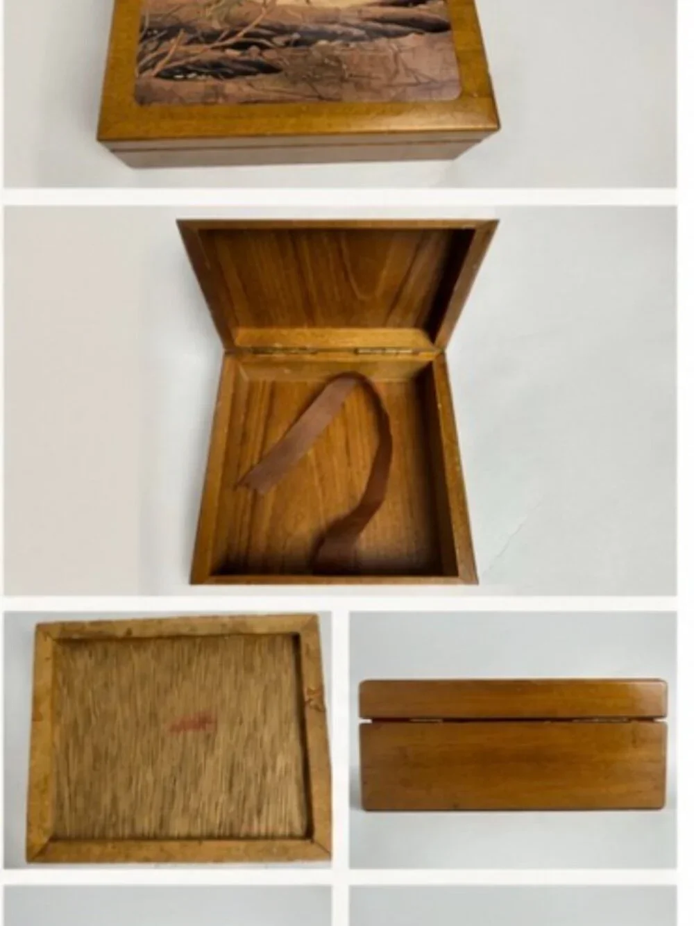 Vintage Chinese Wooden Jewelry Trinket Box White Goose Red Polygonum